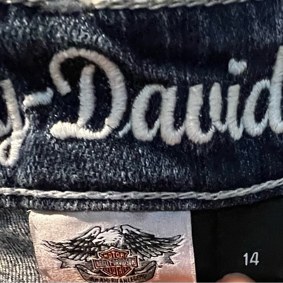 Harley Davidson Denim Blue Jeans Rhinestone Pockets - Picture 4 of 6